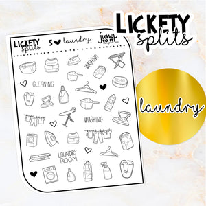 Foil - Lickety Splits - LAUNDRY - planner stickers Erin Condren Happy Planner B6 Hobo - house chores