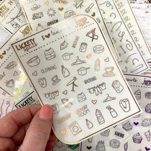 Foil - Lickety Splits - LAUNDRY - planner stickers Erin Condren Happy Planner B6 Hobo - house chores