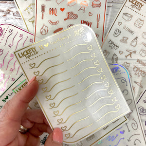 Foil - Lickety Splits - 1.5&quot; HEART SWAGS - planner stickers Erin Condren Happy Planner B6 Hobo -chores