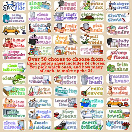 Household Chores stickers - Customized sheets! Over 50 choices       (R-105)