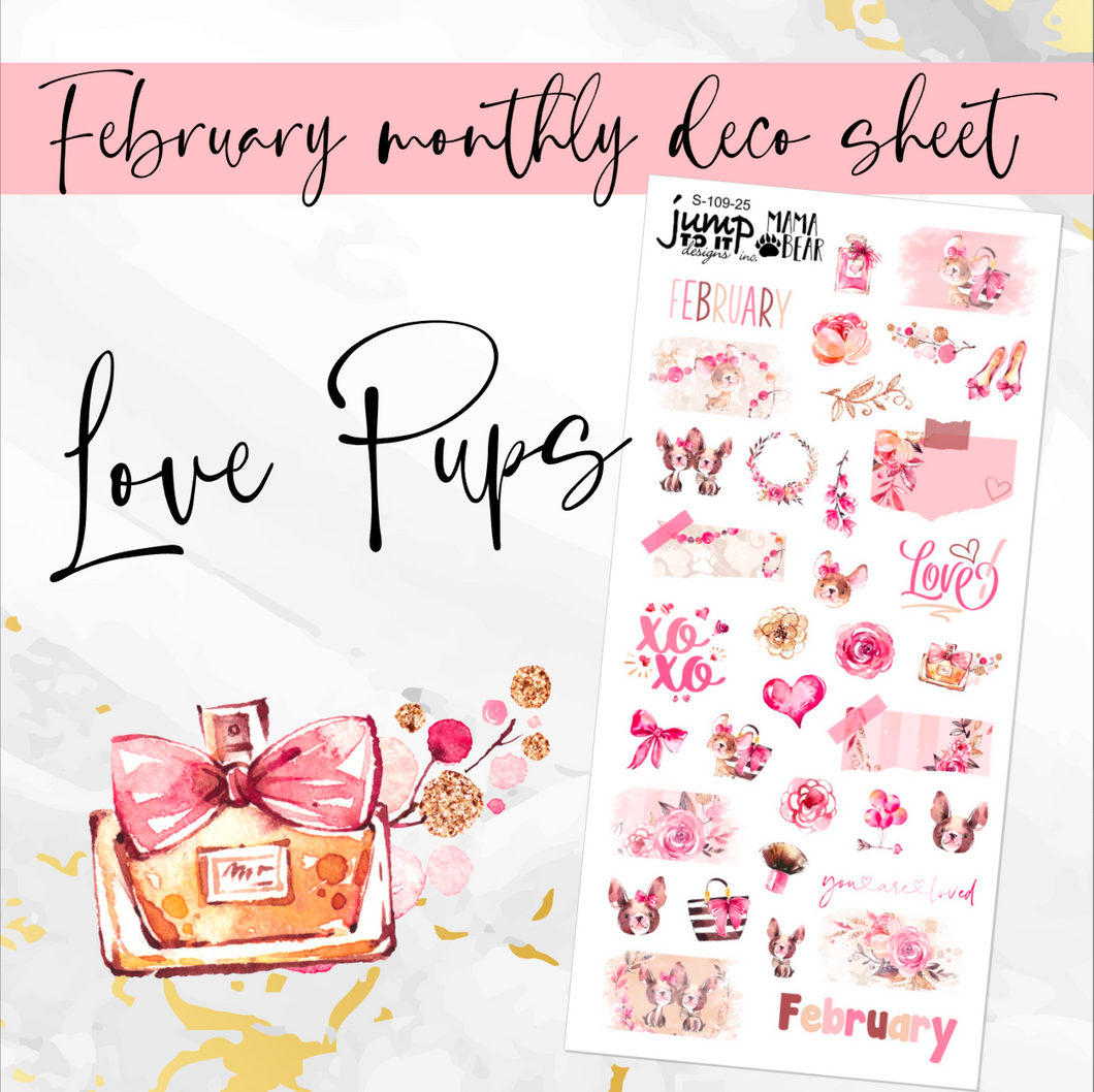 February Love Pups Deco sheet - planner stickers          (S-109-25)